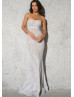 Sparkly Strapless White Sequin Floor Length Wedding Dress Sparkly Strapless White Sequin Floor Length Wedding Dress